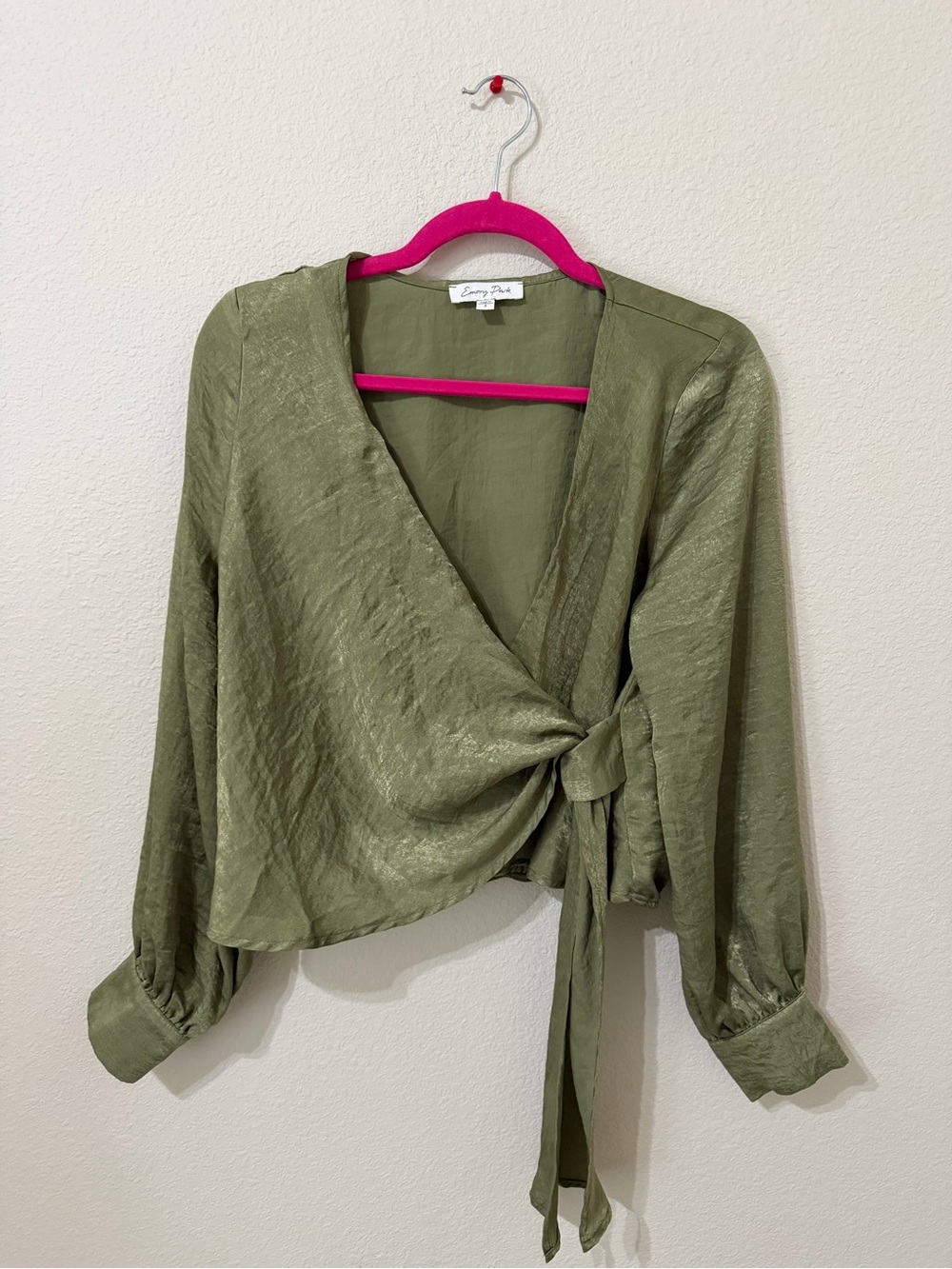 emory park Olive Green Tie-Waist Wrap Blouse